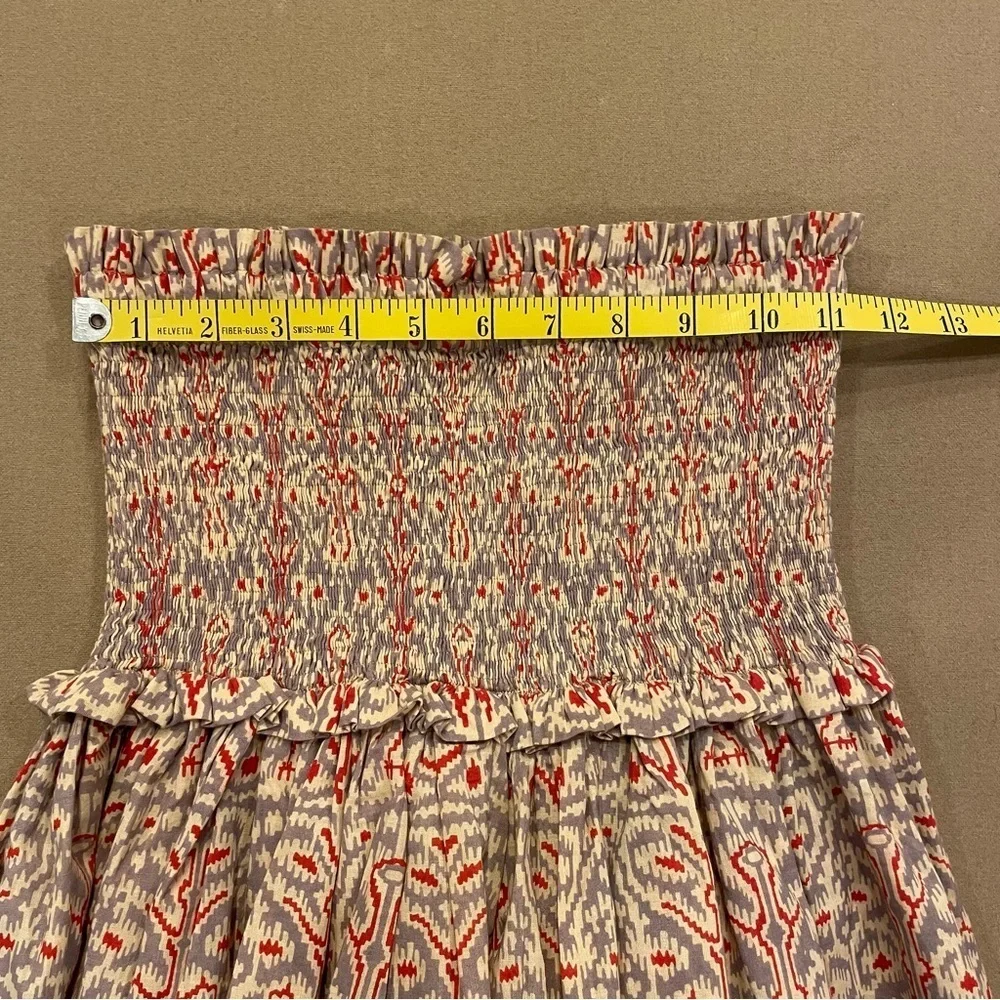 Charina Sarte Ikat Wide Smocked Waist Tiered Ruffle Cotton Mini Skirt Size Small - Picture 9 of 11